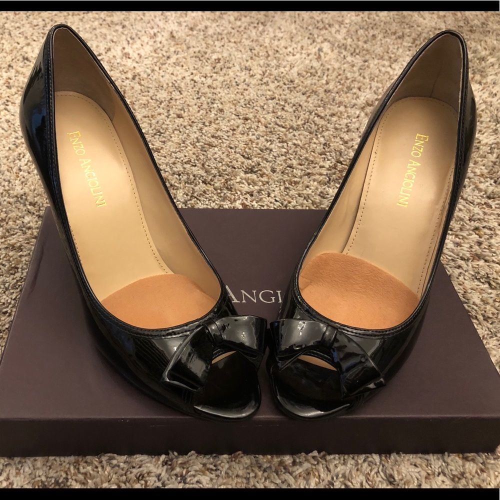 Black Patent Enzo Angiolini Peep Toe Pumps